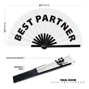 Best Partner hand fan foldable bamboo circuit hand fan funny gag slang words expressions statement gifts Festival accessories Rave handheld Circuit event fan Clack fans (White)