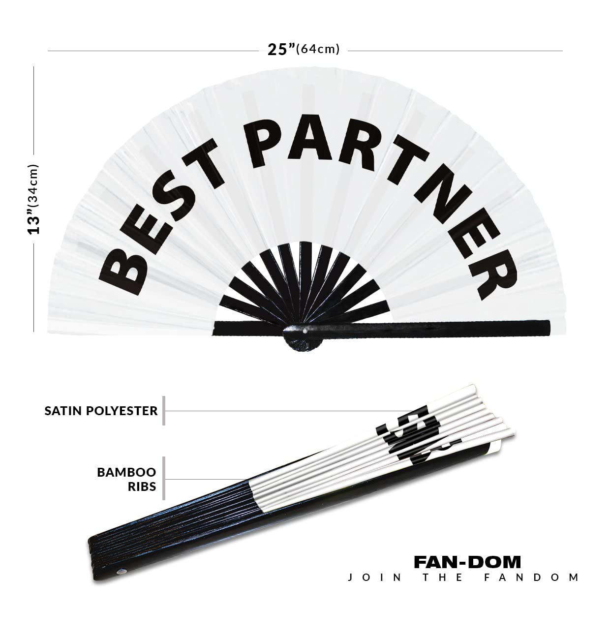 Best Partner hand fan foldable bamboo circuit hand fan funny gag slang words expressions statement gifts Festival accessories Rave handheld Circuit event fan Clack fans (White)