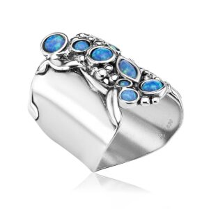 925 sterling silver shield ring with multiple bold opal textured vintage look stylish hypoallergenic nickel and lead-free, artisan handcrafted designer collection made in israel (size 5-11)