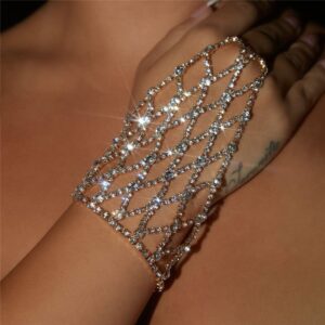 xerling iced out rhinestones bracelets finger ring women's hand harness bridal hand chains bracelets for girls gold hand accessories (gold)