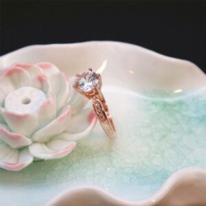 Women Rose Zircon Engagement Rings CZ Simulated Diamond Proposal Rings Wedding Rings Elegant Dainty Jewelry (Rose Gold, RG7)