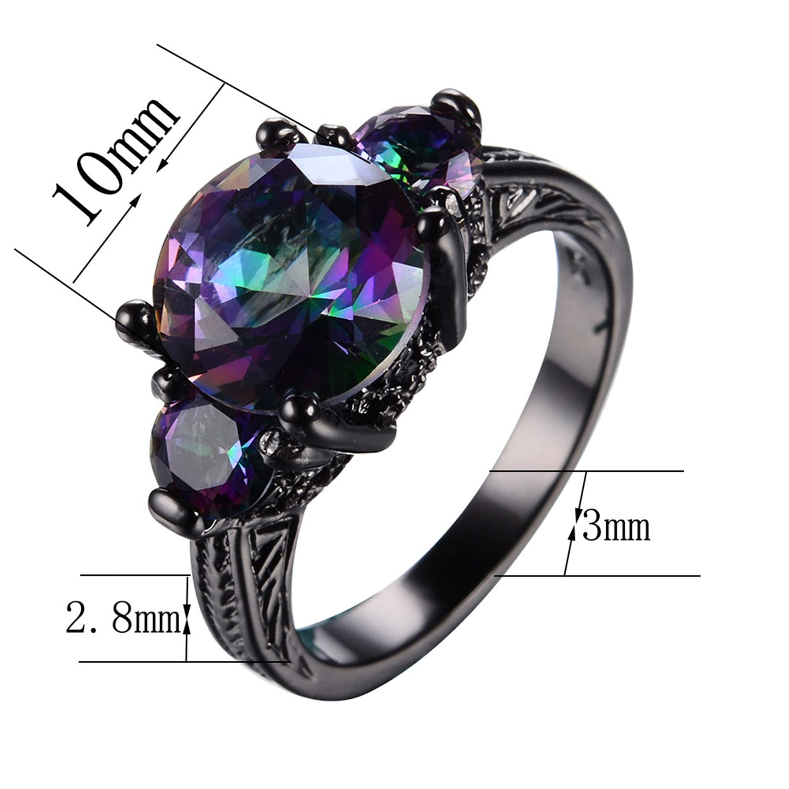 Women Goth Engagement Anniversary Rings Round Cut CZ Simulated Diamond Wedding Bands Exquisite Jewelry Party (Black, 7)