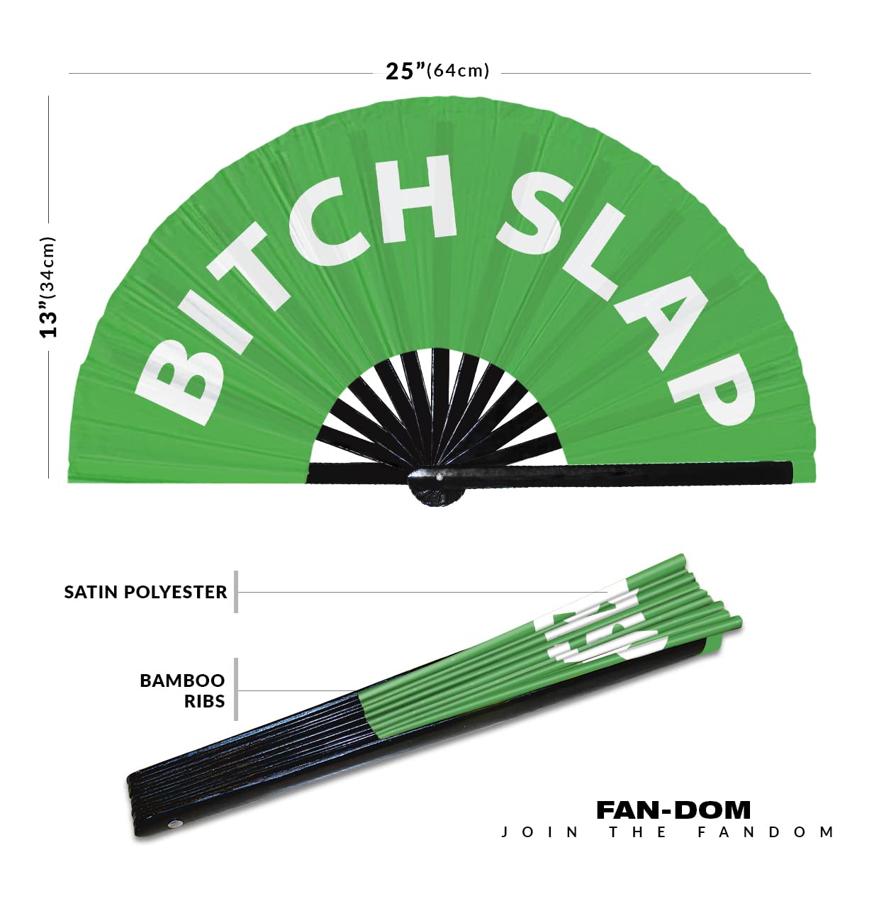 Bitch Slap Hand Fan Foldable Bamboo Circuit Hand Fan Funny Gag Slang Words Expressions Statement Gifts Festival Accessories Rave Handheld Circuit Event Fan Clack Fans (Green)