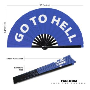 Go To Hell hand fan foldable bamboo circuit hand fan funny gag slang words expressions statement gifts Festival accessories Rave handheld Circuit event fan Clack fans (Blue)