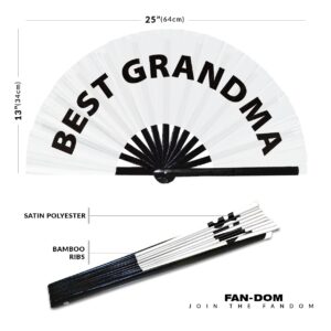 Best Grandma hand fan foldable bamboo circuit hand fan funny gag slang words expressions statement gifts Festival accessories Rave handheld Circuit event fan Clack fans (White)