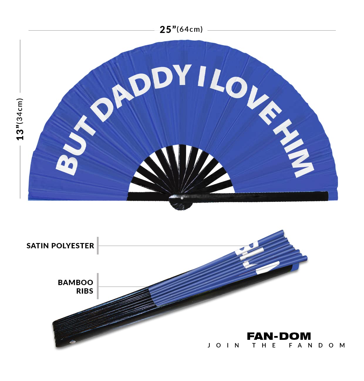 But Daddy I Love Him Hand Fan Foldable Bamboo Circuit Hand Fan Funny Gag Slang Words Expressions Statement Gifts Festival Accessories Rave Handheld Circuit Event Fan Clack Fans (Blue)