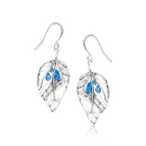 925 Sterling Silver Earrings Leaf Shaped With Multiple Bold Opal, Oxidized, Stylish, Hypoallergenic, Nickel and Lead-free, Artisan Handcrafted Designer, French Wire Earring Back, Jewelry Gift For Her