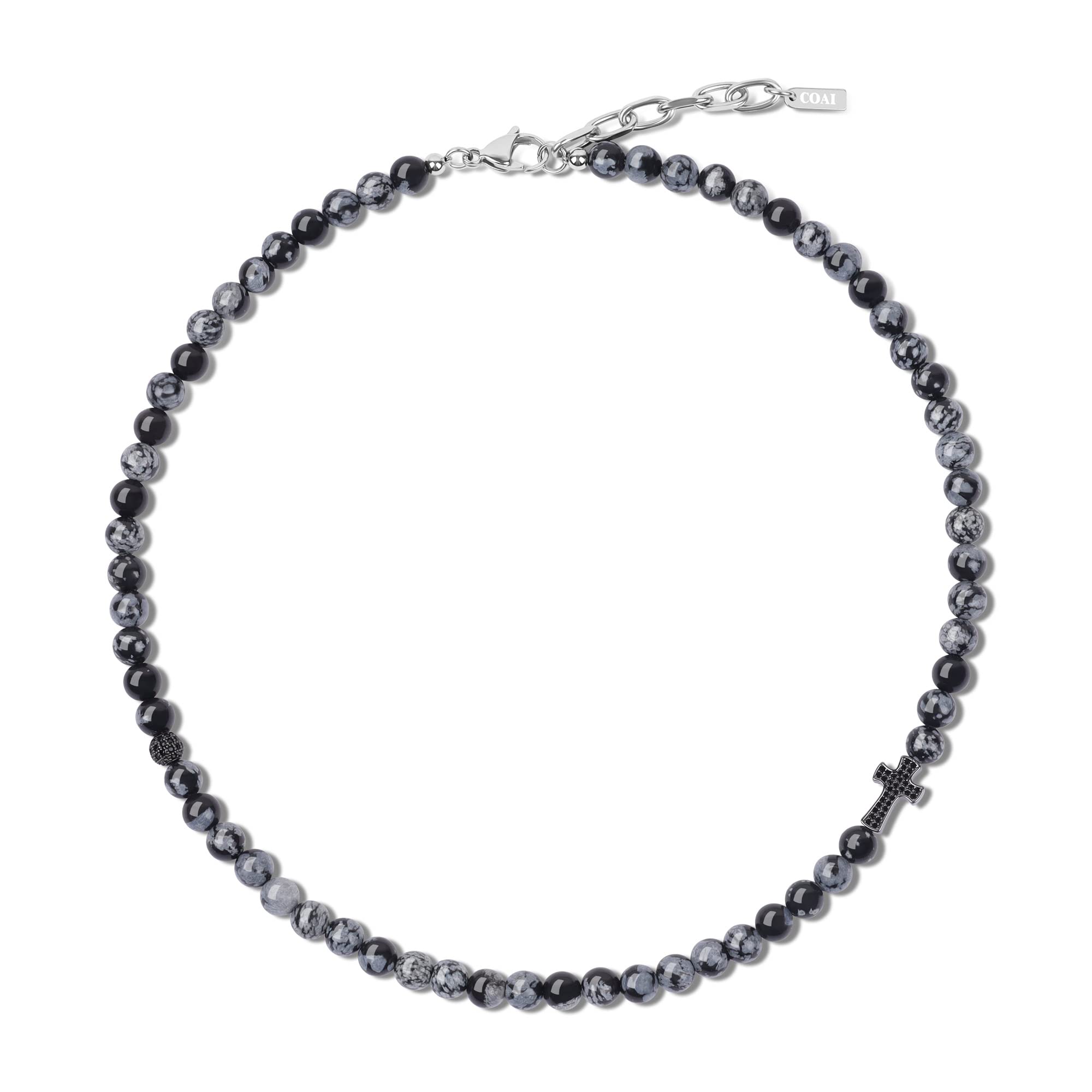 COAI Womens Mens Cross Snowflake Obsidian Necklace