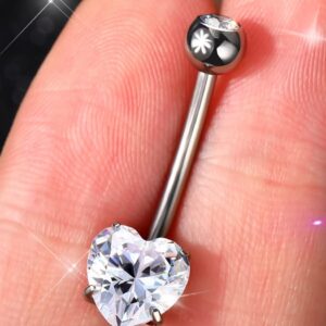 OUFER 14G Belly Rings, Long Belly Button Rings, G23 Solid Titanium Belly Piercing Jewelry, Heart Shaped Navel Piercing Jewelry, Belly Rings for Women Men-16mm