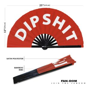 Dipshit hand fan foldable bamboo circuit hand fan funny gag slang words expressions statement gifts Festival accessories Rave handheld Circuit event fan Clack fans (Red)