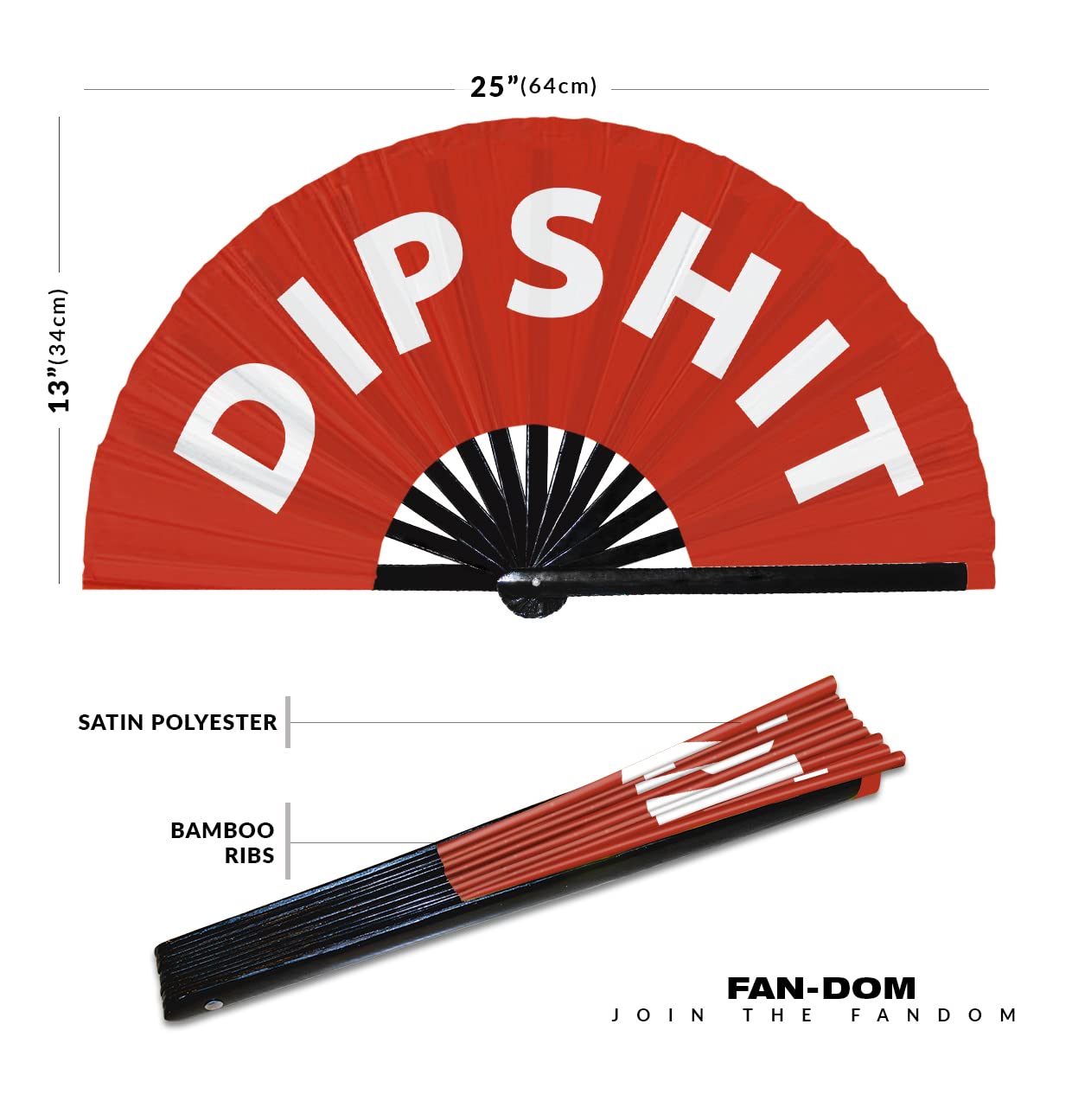 Dipshit hand fan foldable bamboo circuit hand fan funny gag slang words expressions statement gifts Festival accessories Rave handheld Circuit event fan Clack fans (Red)