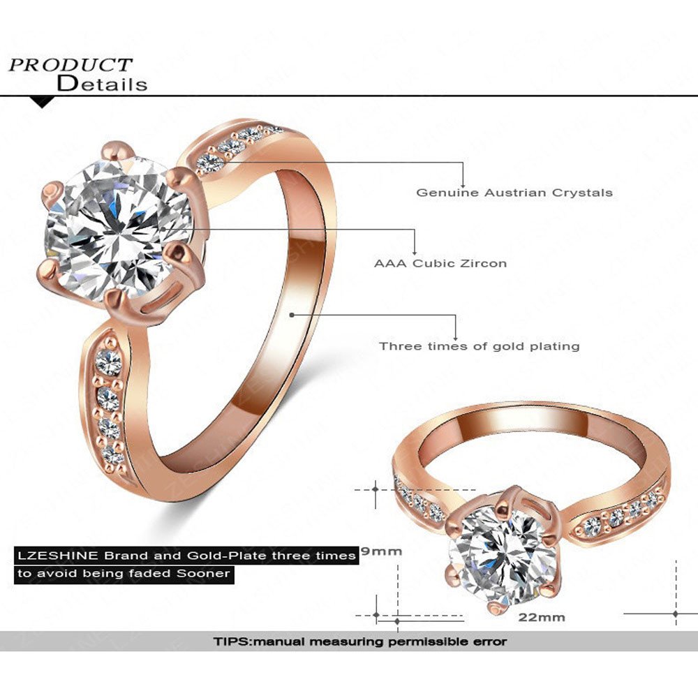 Women Rose Zircon Engagement Rings CZ Simulated Diamond Proposal Rings Wedding Rings Elegant Dainty Jewelry (Rose Gold, RG7)