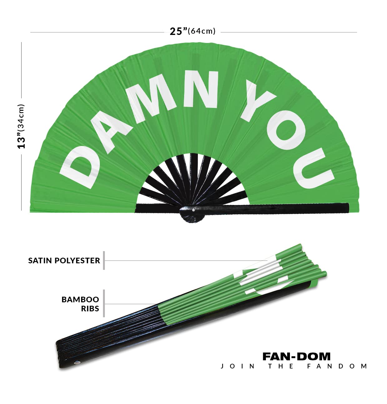 Damn You hand fan foldable bamboo circuit hand fan funny gag slang words expressions statement gifts Festival accessories Rave handheld Circuit event fan Clack fans (Green)