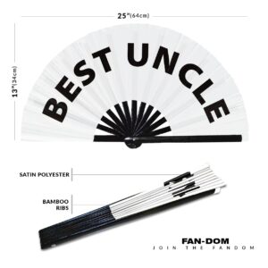 Best Uncle Hand Fan Foldable Bamboo Circuit Hand Fan Funny Gag Slang Words Expressions Statement Gifts Festival Accessories Rave Handheld Circuit Event Fan Clack Fans (White)