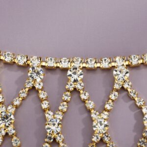 Xerling Iced Out Rhinestones Bracelets Finger Ring Women's Hand Harness Bridal Hand Chains Bracelets for Girls Gold Hand Accessories (Gold)