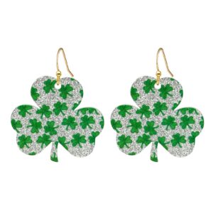 St Patrick's Day Earrings for Women,Irish Shamrock Drop Dangle Earrings Acrylic Green Clover Earrings Good Luck Holiday Resin Jewelry (B)