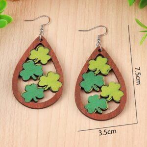 St. Patrick's Day Earrings Irish Wooden Dangle Earrings Green Clover Drop Earrings for Women (B)