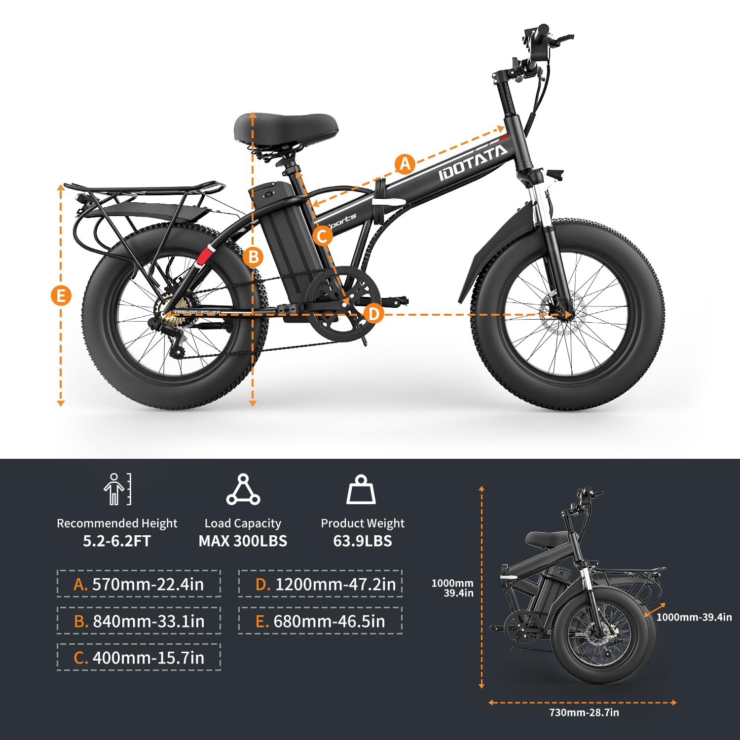 IDOTATA G20pro E-Bike for Adults, 1000W Motor 20" Fat Tire Electric Mountain Bike, Up to 30 MPH Foldable Electric Bicycle with 48V 12.8AH Removable Battery, Professional 7-Speed Gears