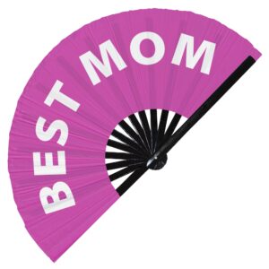 best mom hand fan foldable bamboo circuit hand fan funny gag slang words expressions statement gifts festival accessories rave handheld circuit event fan clack fans (pink)