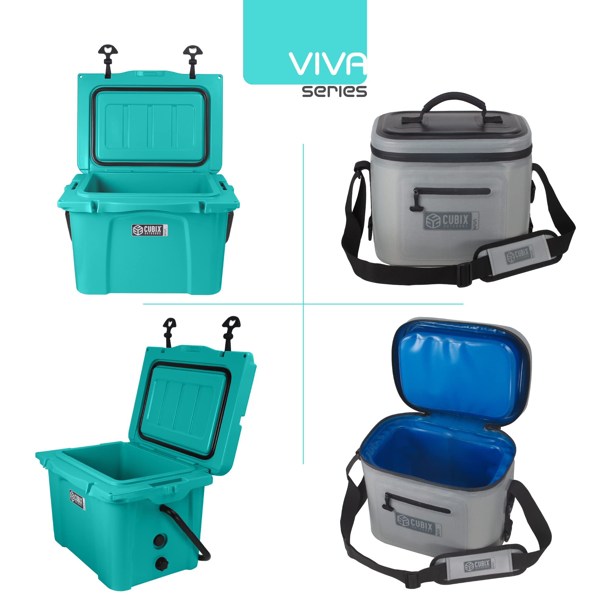 Viva 25QT Portable Rotomolded Hard cooler, Heavy Duty Cooler Ice Chest + 8L Small Soft Cooler Bag Waterproof Lunch Box, Insulated Bag & Cooler, 5-day cold retention for Travel, Beach, Camping, Fishing