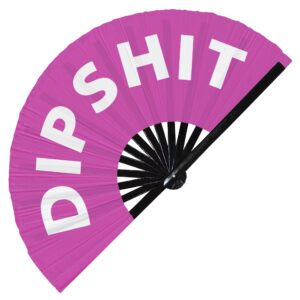 dipshit hand fan foldable bamboo circuit hand fan funny gag slang words expressions statement gifts festival accessories rave handheld circuit event fan clack fans (pink)