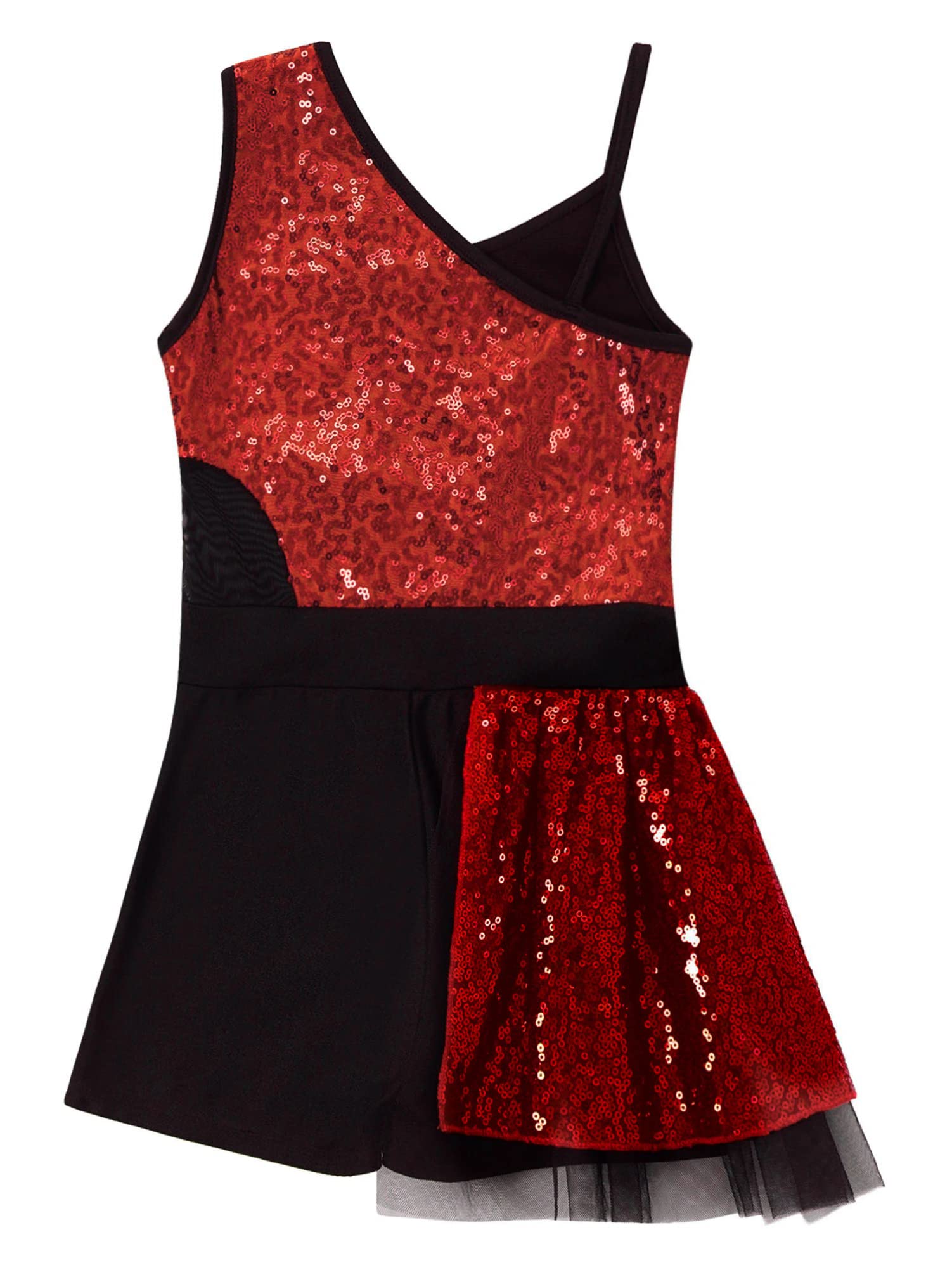 CHICTRY Girls Kids Sparkle Mesh Splice Ruffle Hem Leotard Jumpsuits for Athletic Dance Gymnastics Red 12 Years