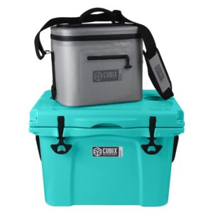 viva 25qt portable rotomolded hard cooler, heavy duty cooler ice chest + 8l small soft cooler bag waterproof lunch box, insulated bag & cooler, 5-day cold retention for travel, beach, camping, fishing