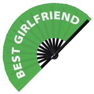 Best Girlfriend Hand Fan Foldable Bamboo Circuit Hand Fan Funny Gag Slang Words Expressions Statement Gifts Festival Accessories Rave Handheld Circuit Event Fan Clack Fans (Green)