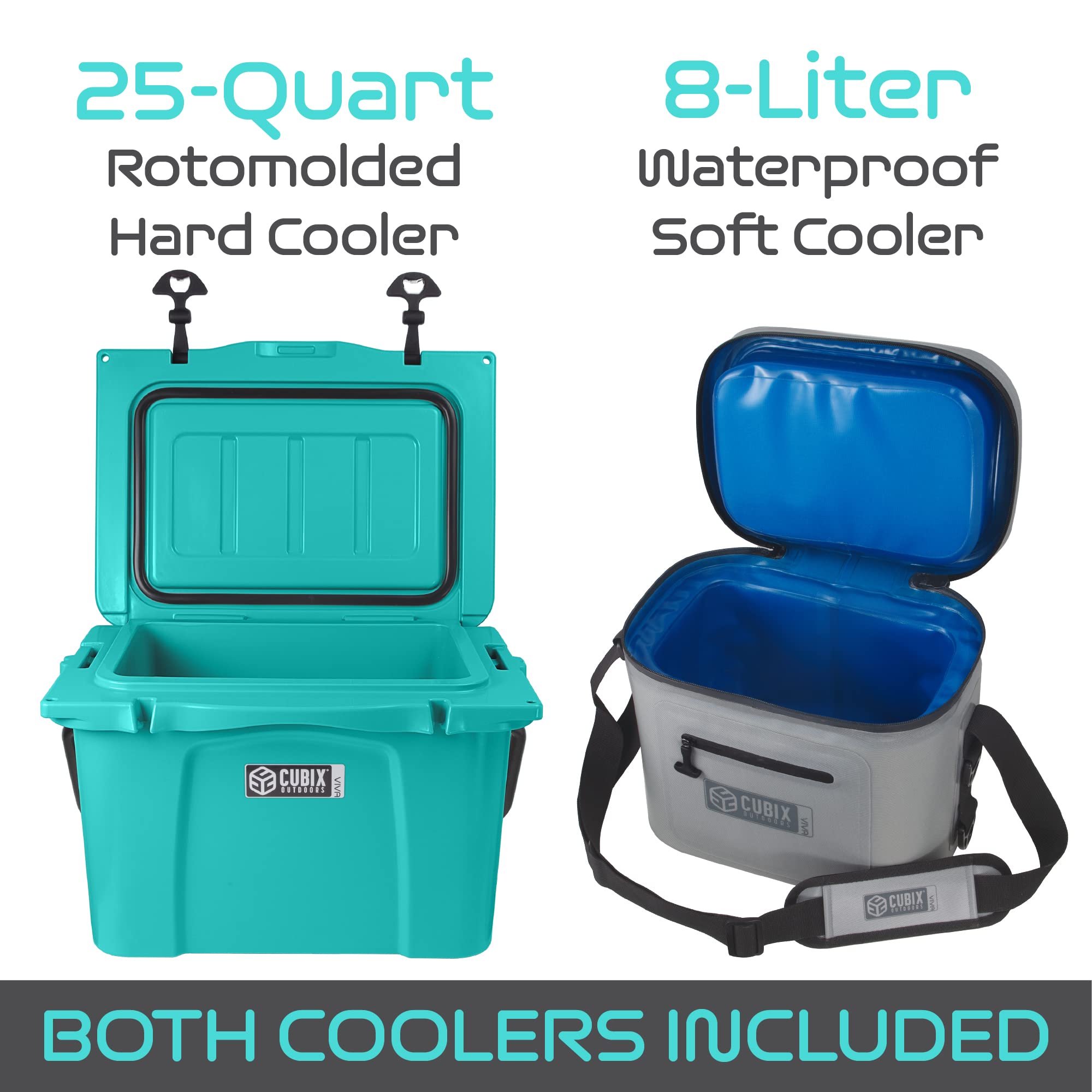 Viva 25QT Portable Rotomolded Hard cooler, Heavy Duty Cooler Ice Chest + 8L Small Soft Cooler Bag Waterproof Lunch Box, Insulated Bag & Cooler, 5-day cold retention for Travel, Beach, Camping, Fishing