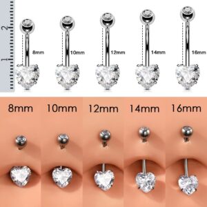 OUFER 14G Belly Rings, Long Belly Button Rings, G23 Solid Titanium Belly Piercing Jewelry, Heart Shaped Navel Piercing Jewelry, Belly Rings for Women Men-16mm