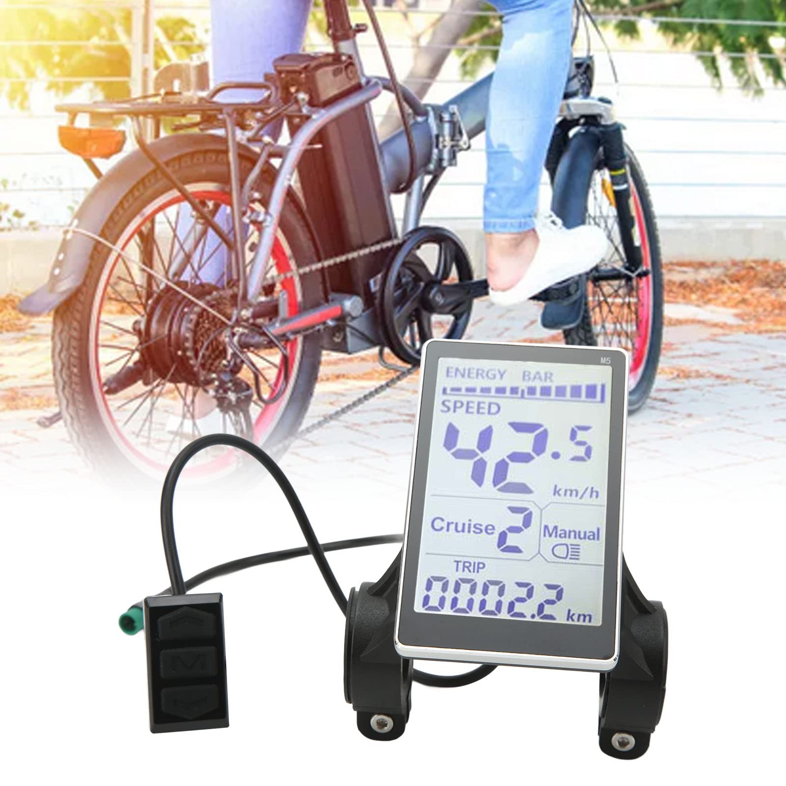 EBike LCD Display, 24V 36V 48V 60V 5 Pin E Scooter M5 Panel Meter Screen Suitable for 31.8 22.2mm Handlebar Electric Bikes