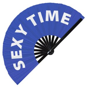 sexy time hand fan foldable bamboo circuit hand fan funny gag slang words expressions statement gifts festival accessories rave handheld circuit event fan clack fans (blue)