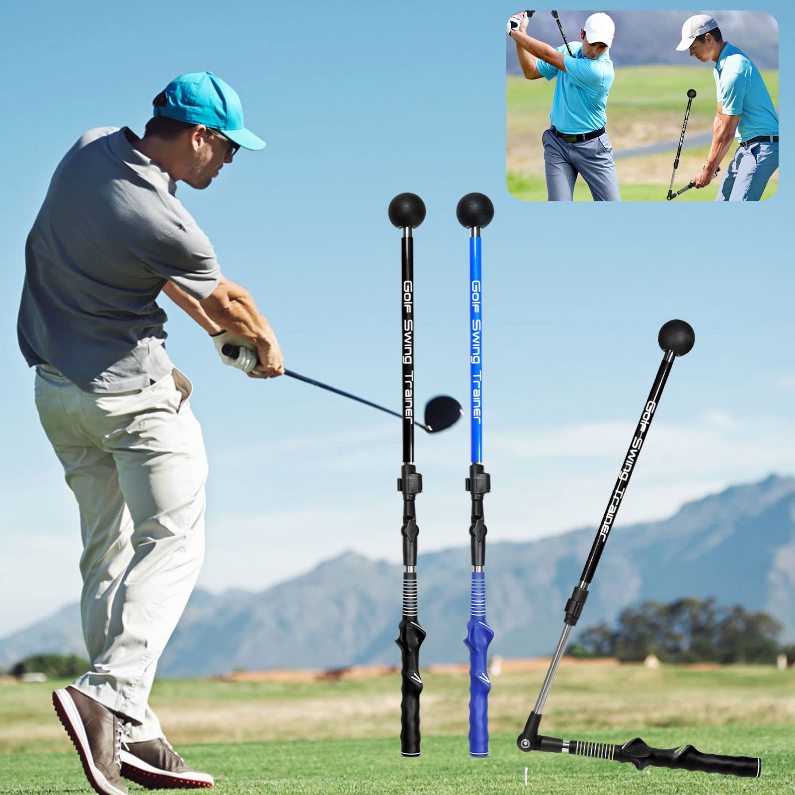 BigKing Golf Swing Trainer Aid Adjustable, Golf Training Aid to Improve Hinge Foldable Golf Swing Training Aid Stick,Forearm Rotation, Rotation Shoulder, Golf Trainer with Ergonomic Grip (Blue)