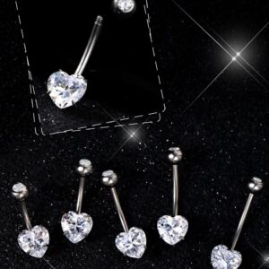 OUFER 14G Belly Rings, Long Belly Button Rings, G23 Solid Titanium Belly Piercing Jewelry, Heart Shaped Navel Piercing Jewelry, Belly Rings for Women Men-16mm