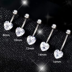 OUFER 14G Belly Rings, Long Belly Button Rings, G23 Solid Titanium Belly Piercing Jewelry, Heart Shaped Navel Piercing Jewelry, Belly Rings for Women Men-16mm