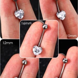 OUFER 14G Belly Rings, Long Belly Button Rings, G23 Solid Titanium Belly Piercing Jewelry, Heart Shaped Navel Piercing Jewelry, Belly Rings for Women Men-16mm