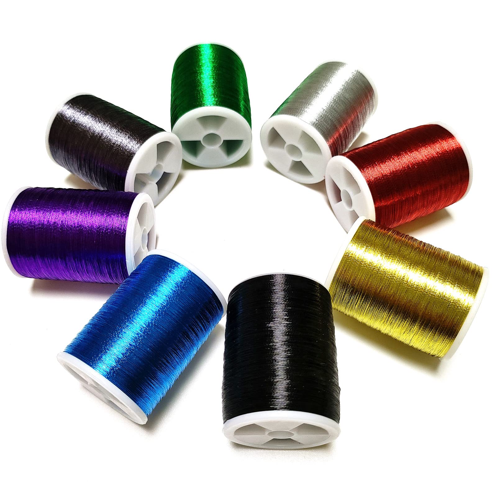 (8pcs*240yd) Kalavarma 240 Yards 220M Metallic Wrapping Thread for Fishing Rod Guide 8 Color