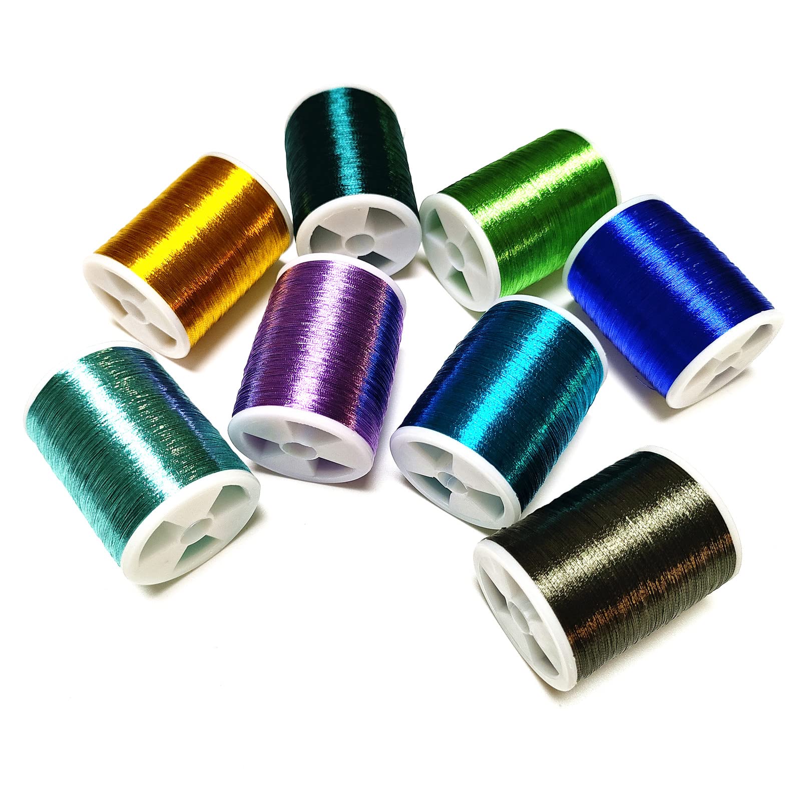 (8pcs*240yd) Kalavarma 240 Yards/Spool 220M Metallic Wrapping Thread for Fishing Rod Guide 8 Colors