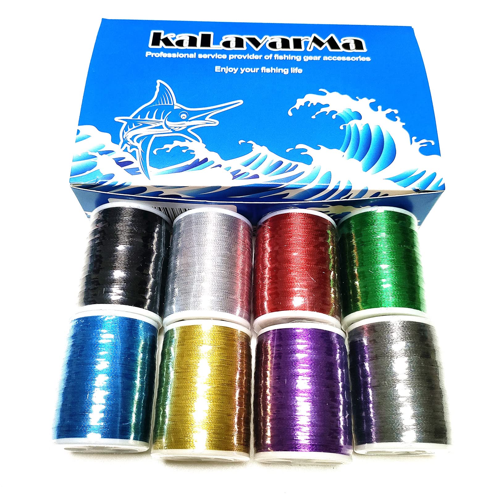 (8pcs*240yd) Kalavarma 240 Yards 220M Metallic Wrapping Thread for Fishing Rod Guide 8 Color