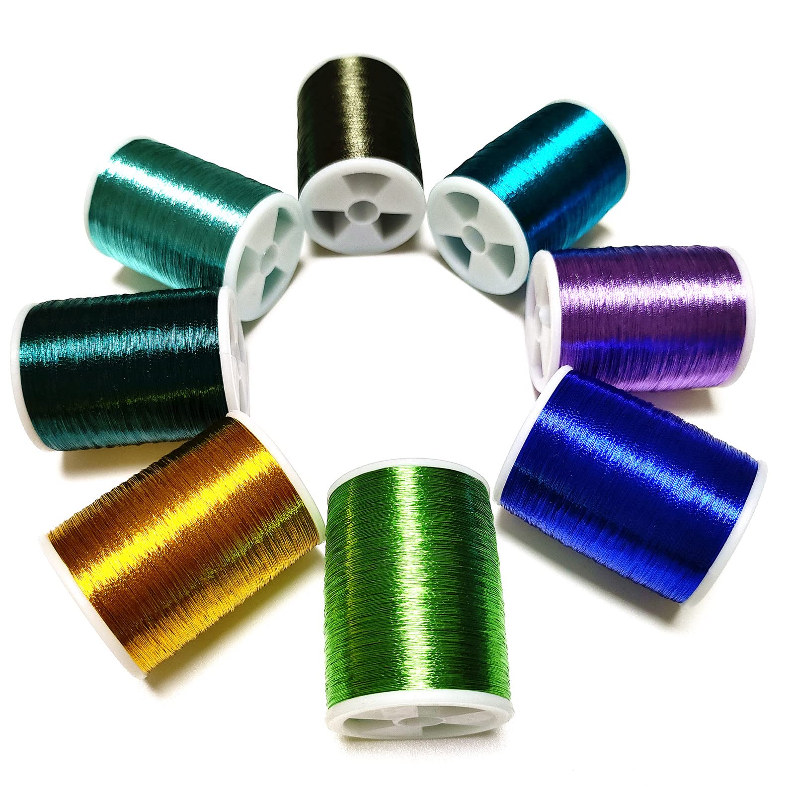 (8pcs*240yd) Kalavarma 240 Yards/Spool 220M Metallic Wrapping Thread for Fishing Rod Guide 8 Colors