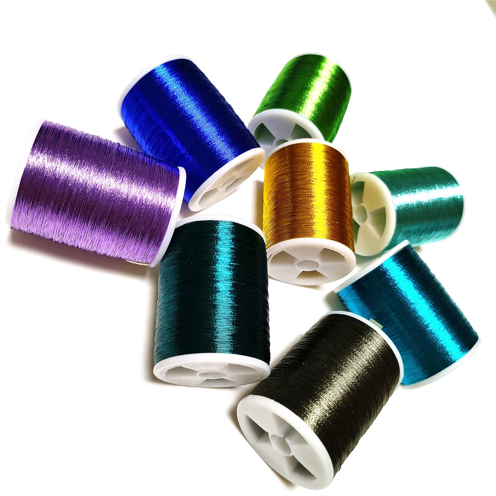 (8pcs*240yd) Kalavarma 240 Yards/Spool 220M Metallic Wrapping Thread for Fishing Rod Guide 8 Colors