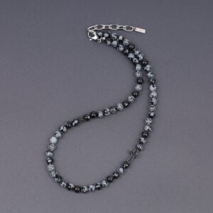 COAI Womens Mens Cross Snowflake Obsidian Necklace