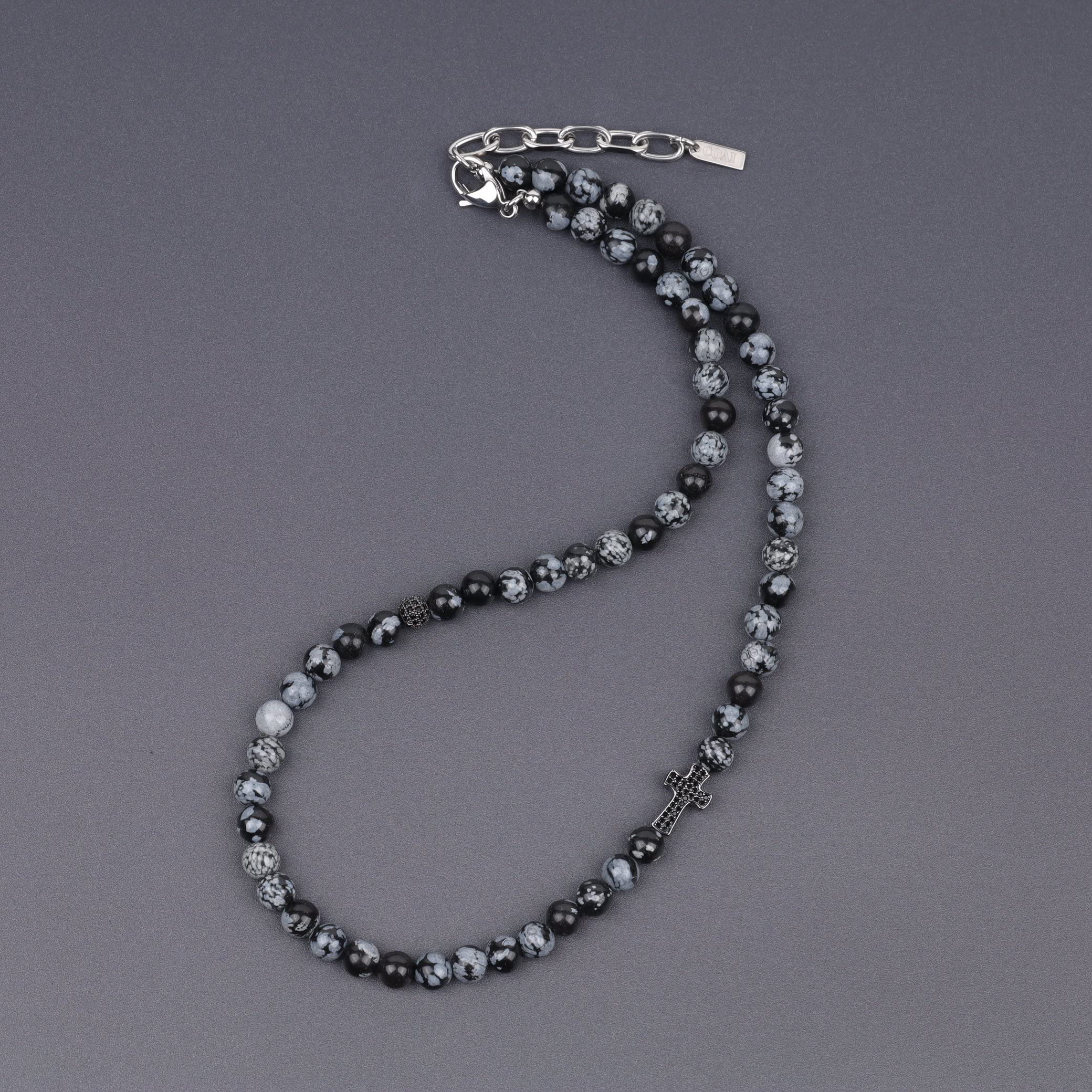 COAI Womens Mens Cross Snowflake Obsidian Necklace