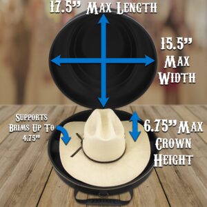 CASEMATIX Cowboy Hat Box and Portable Cowboy Hat Storage for Brims Up To 4.75" - Hard Shell Cowboy Hat Case with Carry Strap, ID Slot and Foam Insert for Dipping Brims