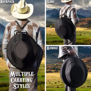 CASEMATIX Cowboy Hat Box and Portable Cowboy Hat Storage for Brims Up To 4.75" - Hard Shell Cowboy Hat Case with Carry Strap, ID Slot and Foam Insert for Dipping Brims