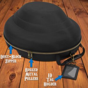 CASEMATIX Cowboy Hat Box and Portable Cowboy Hat Storage for Brims Up To 4.75" - Hard Shell Cowboy Hat Case with Carry Strap, ID Slot and Foam Insert for Dipping Brims