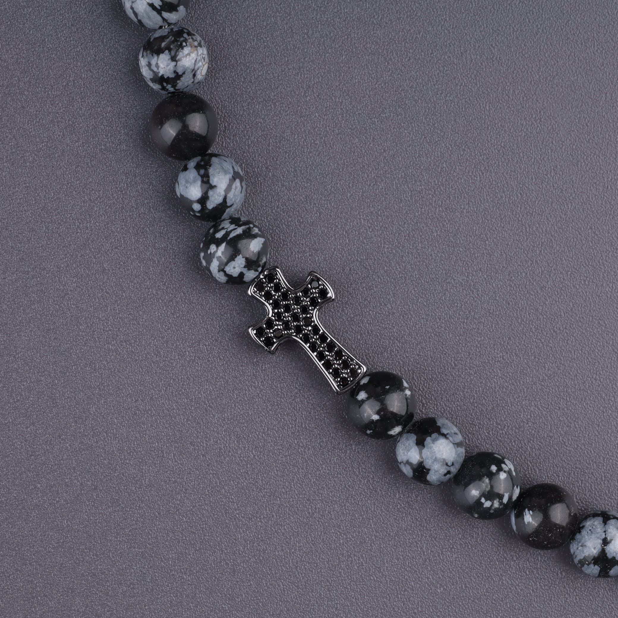 COAI Womens Mens Cross Snowflake Obsidian Necklace