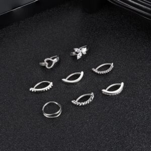 ORAZIO 8Pcs Belly Button Ring Surgical Steel 14G Clicker Belly Rings for Women CZ Heart Butterfly Belly Button Piercing Simple Reverse Navel Barbell Rings Body Piercing Jewelry