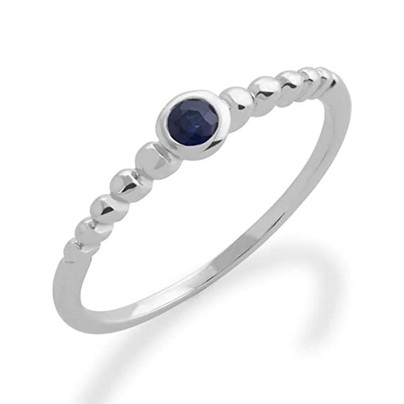 Vagmine Jewel Solid 925 Sterling Silver Round 3mm Blue Sapphire Natural Gemstone Women Stacking Ring (Sterling Silver, 7.5)