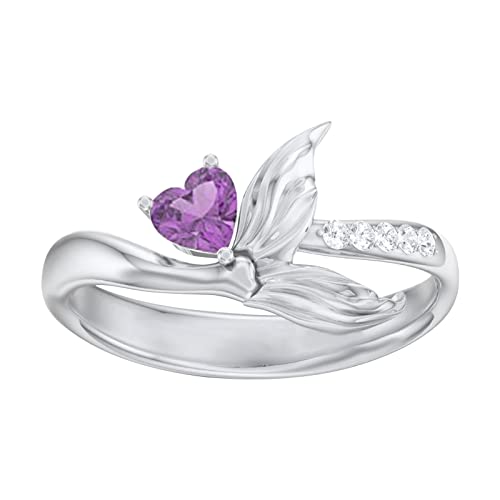 Alangbudu Vitality Ring Love Heart Shaped Zirconia Fishtail Ring Microinlaid Diamond Gift Zircon Personalized Ring Female Jewelry Rings High And Low Ring for Daughter (Purple, 9)